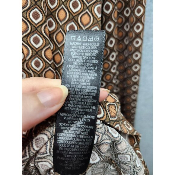 Adrianna Papell Womens Geometric Print Long Sleeve Blouse L Brown & Ivory Polyes - Picture 4 of 5